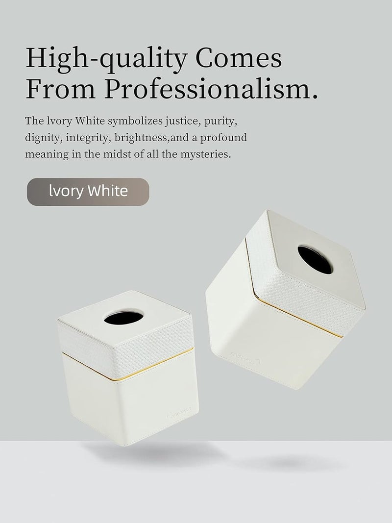 cloudever Tissue Box Holder Cover Square, Modern PU Leather Decorative Tissue Cube Holder Organizer-Woven White - Image 5
